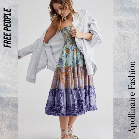 FREE PEOPLE BUBBLES ONLY CONVERTIBLE SKIRT DRESS NEW VARIOUS SIZES BLUE COMBO - Picture 3 of 9